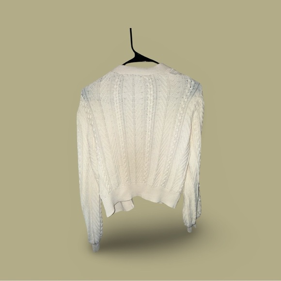 Broadway 38 Ivory Cable Knit Cropped Cardigan Medium - Picture 2 of 8